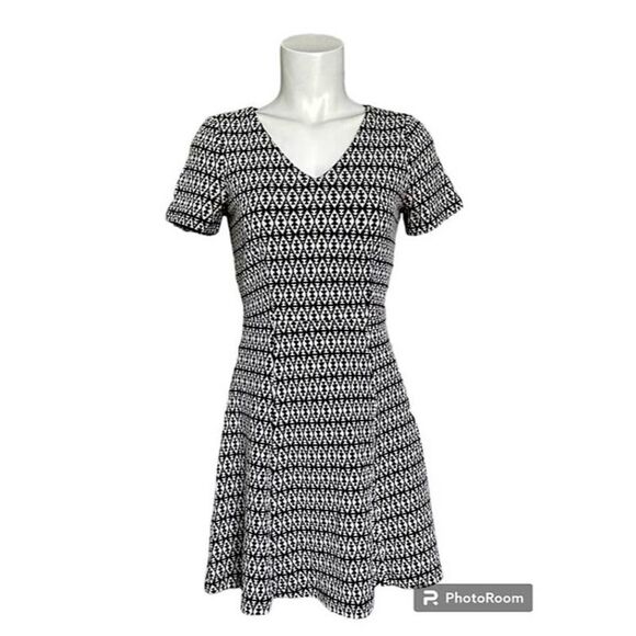 41 Hawthorn Navy Blue White Geometric Dress V-Neck Fit Flare‎ Size. XS - Picture 1 of 7